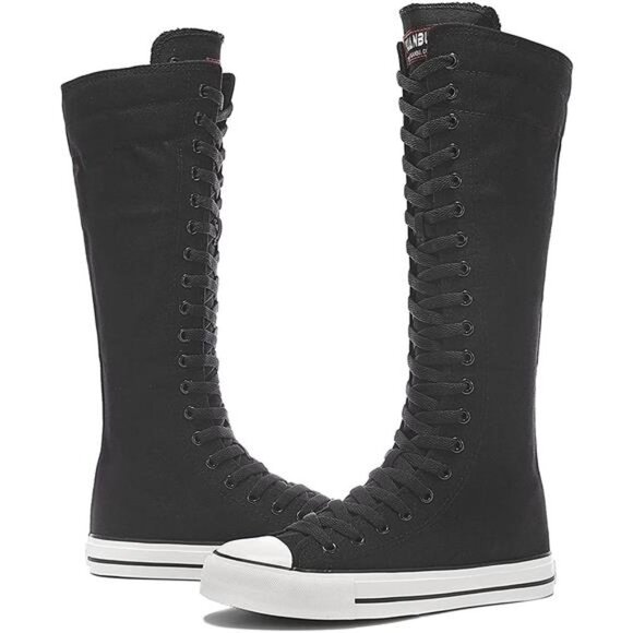 Women's Tall Canvas Lace up Knee High Sneakers - Picture 2 of 6